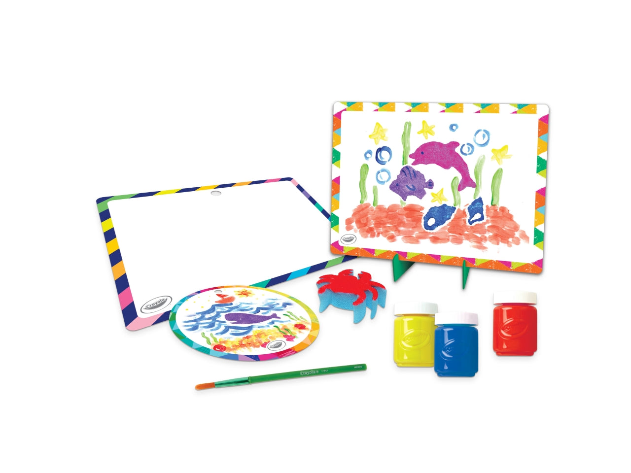 Atelier di Pittura - Multicolor, 26,5x5,6x20 cm, 320 gr, Carta, Provenienza Italia, Certificato CE, Unisex, EtÃ  5+, 3 Tempere Lavabili, 1 Pennello, 8 Spugnette, 1 Cornice con Piedistallo, 3 Cornici da Appendere, 8 Fogli Bianchi, Guida | Crayola