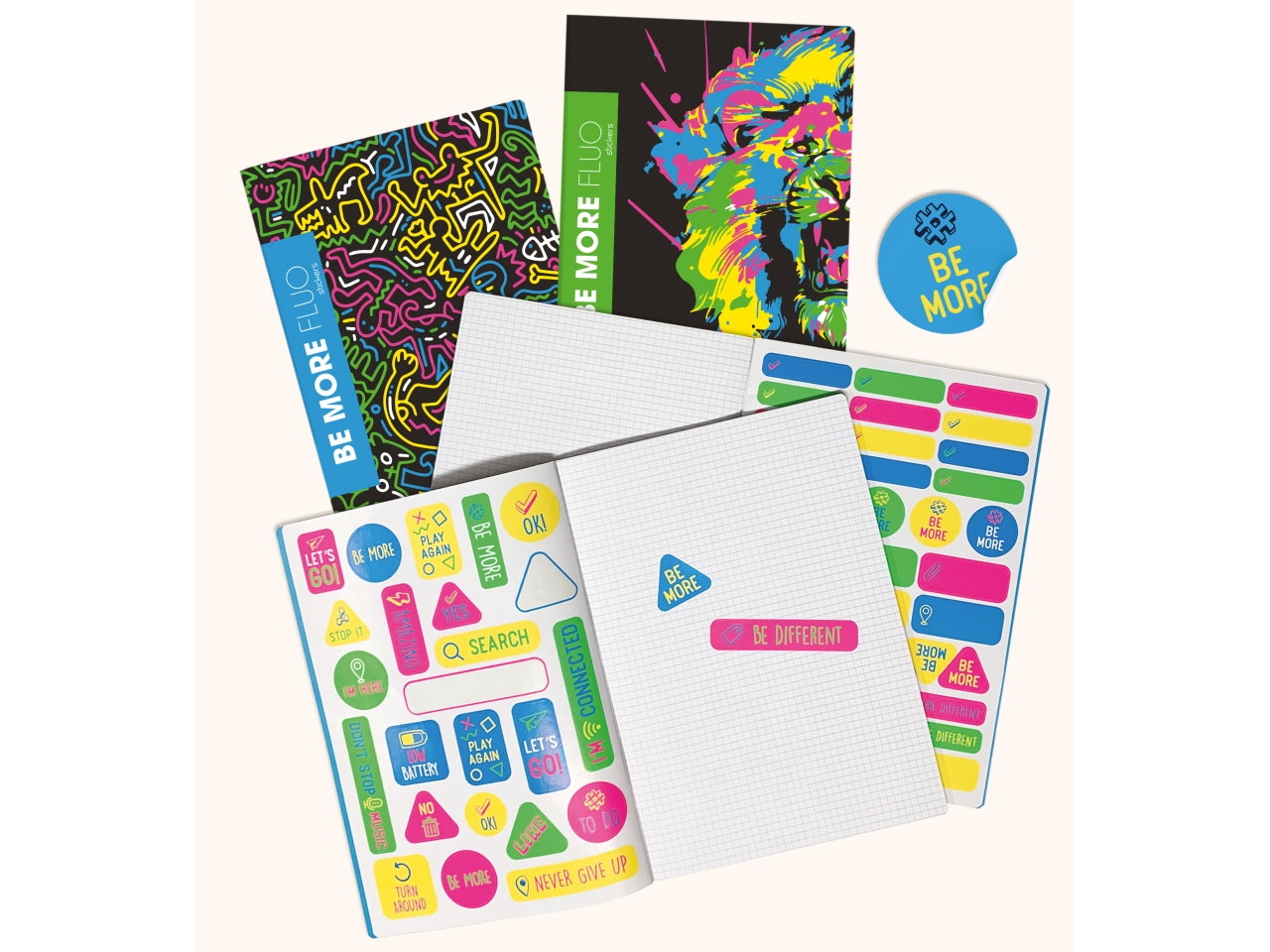 Quaderni maxi fluo linea be more different formato 21x29,7, pagine 72+r, rigatura c confezione da 10 quaderni
