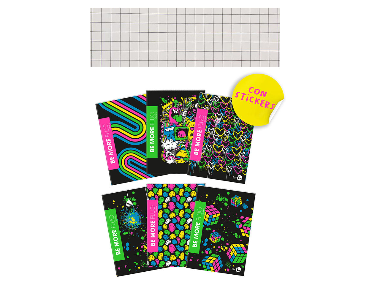 Quaderni maxi fluo linea be more different formato 21x29,7, pagine 72+r, rigatura 5 mm confezione da 10 quaderni