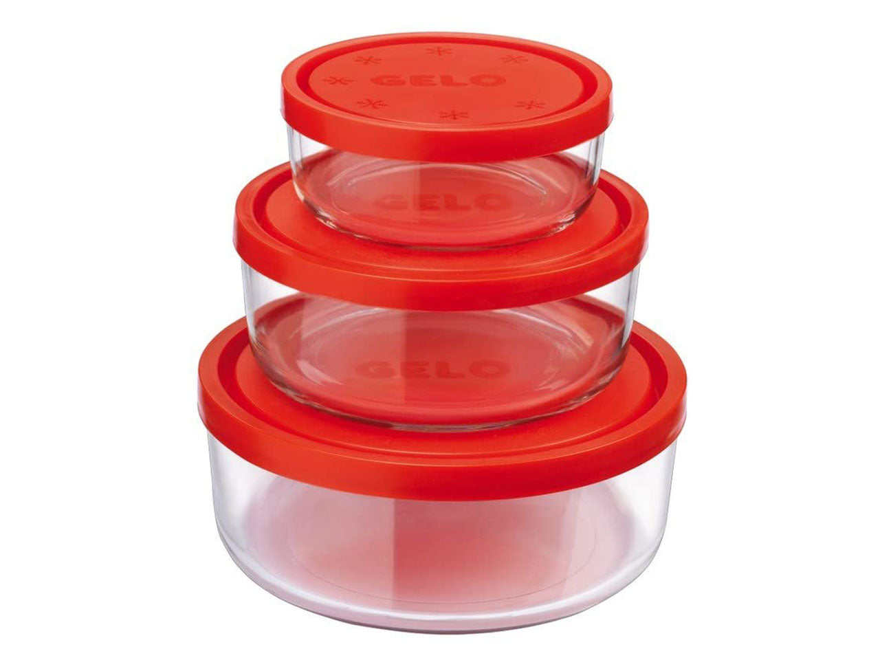 Contenitori in vetro tondi Gelo con coperchio, set da 3 contenitori