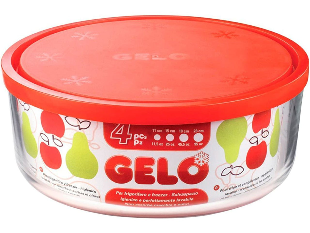 Contenitori in vetro tondi Gelo box con coperchio, set 4 contenitori da 11-15-18 e 23cm