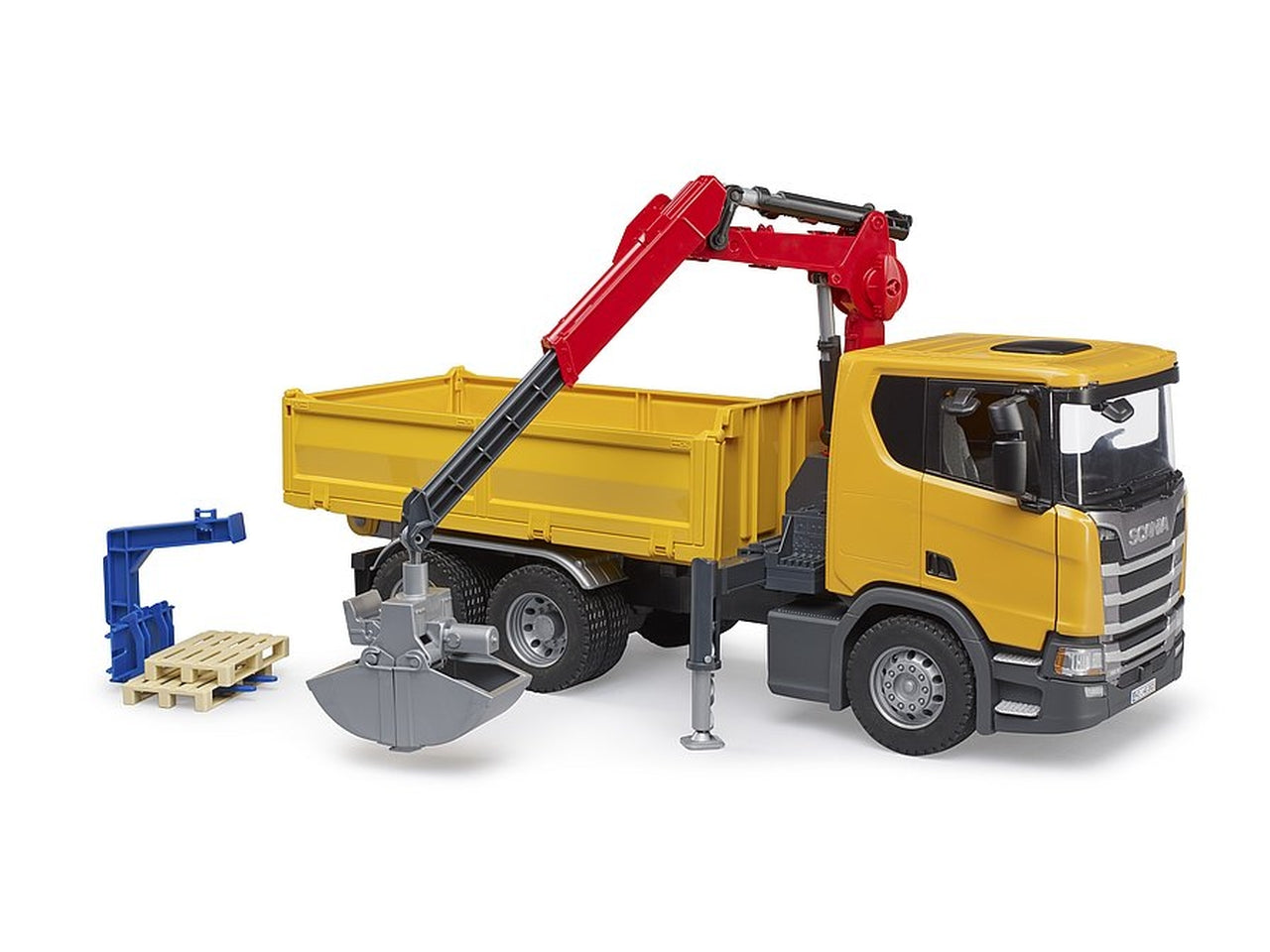 Bruder scania super 560r camion ribaltabile con gru e pallet