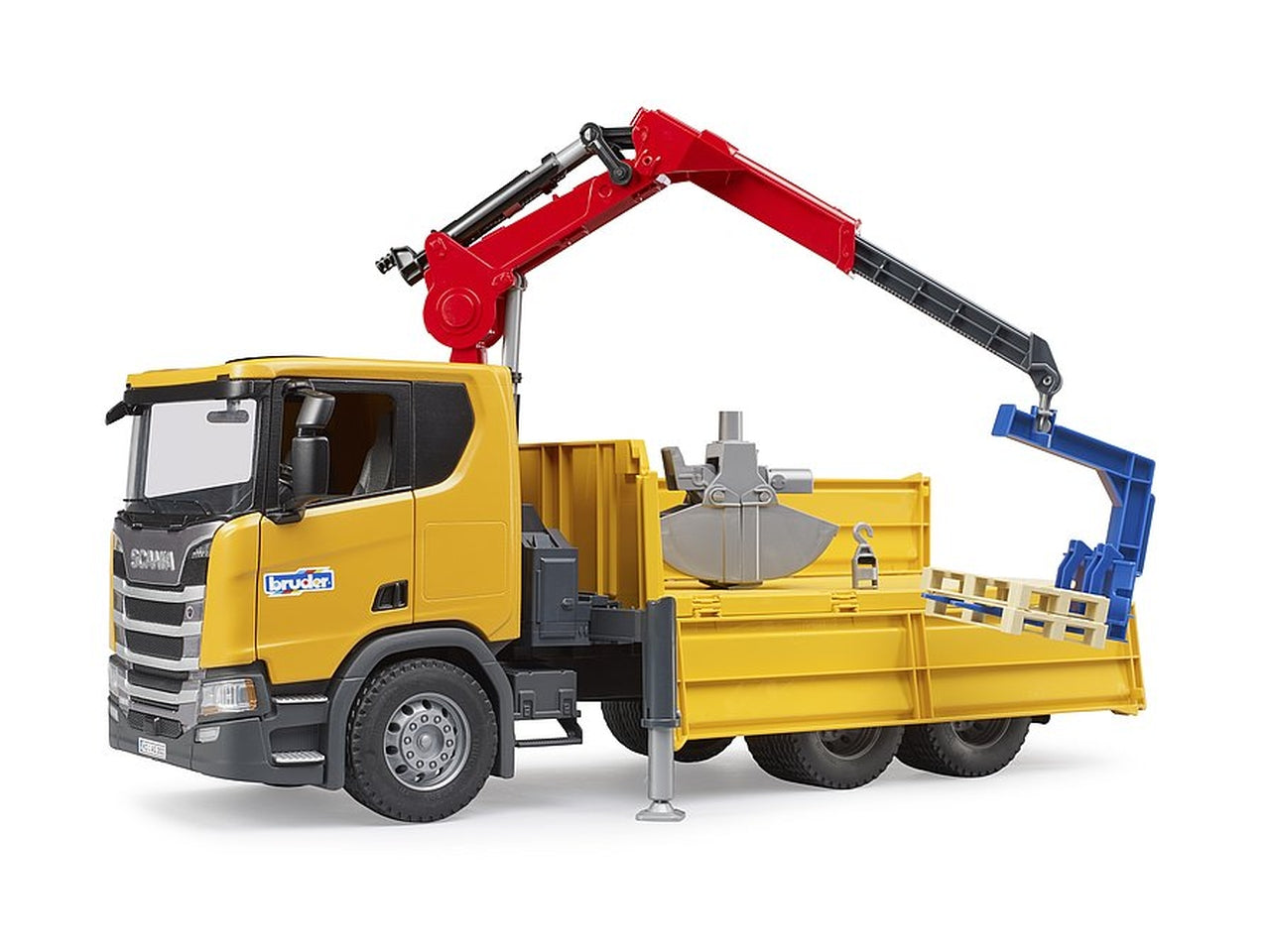 Bruder scania super 560r camion ribaltabile con gru e pallet