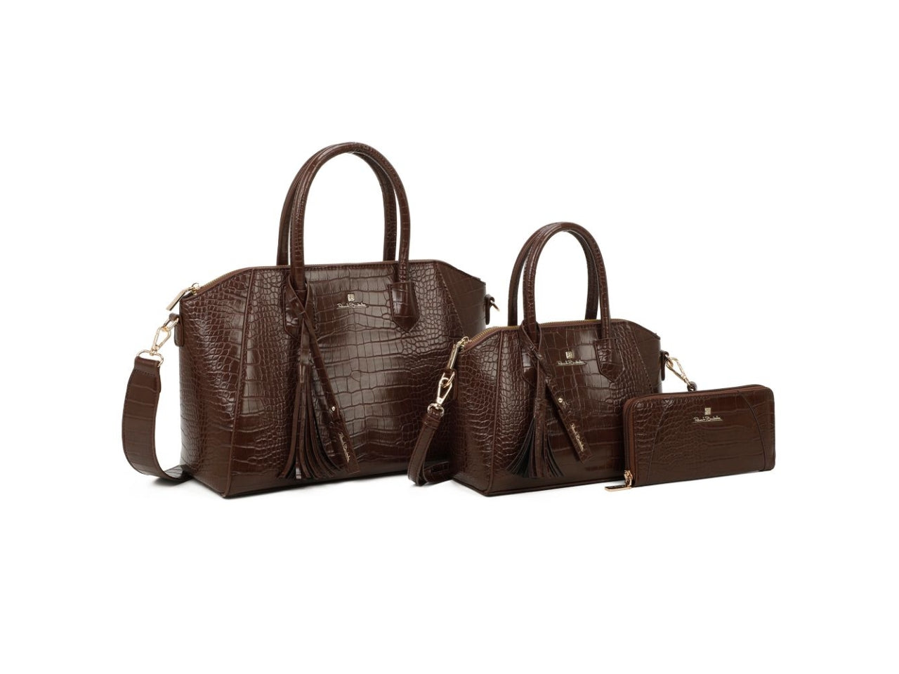 Borsa a mano Renato Balestra da donna marrone e nera in simil pelle effetto coccodrillo, set di 2 pezzi con portafoglio $