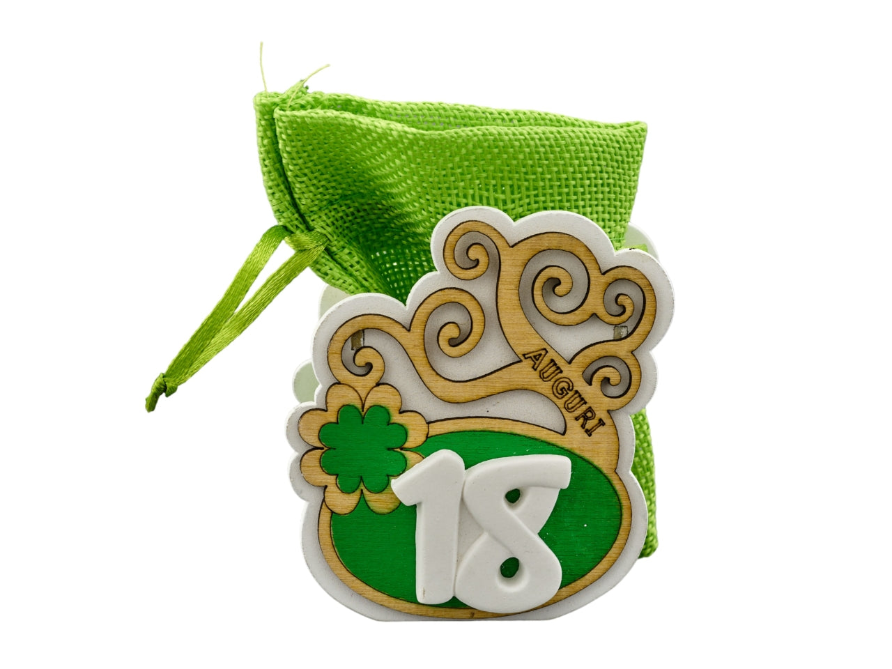 Portaconfetti verde in legno albero 18 misura 10x14cm