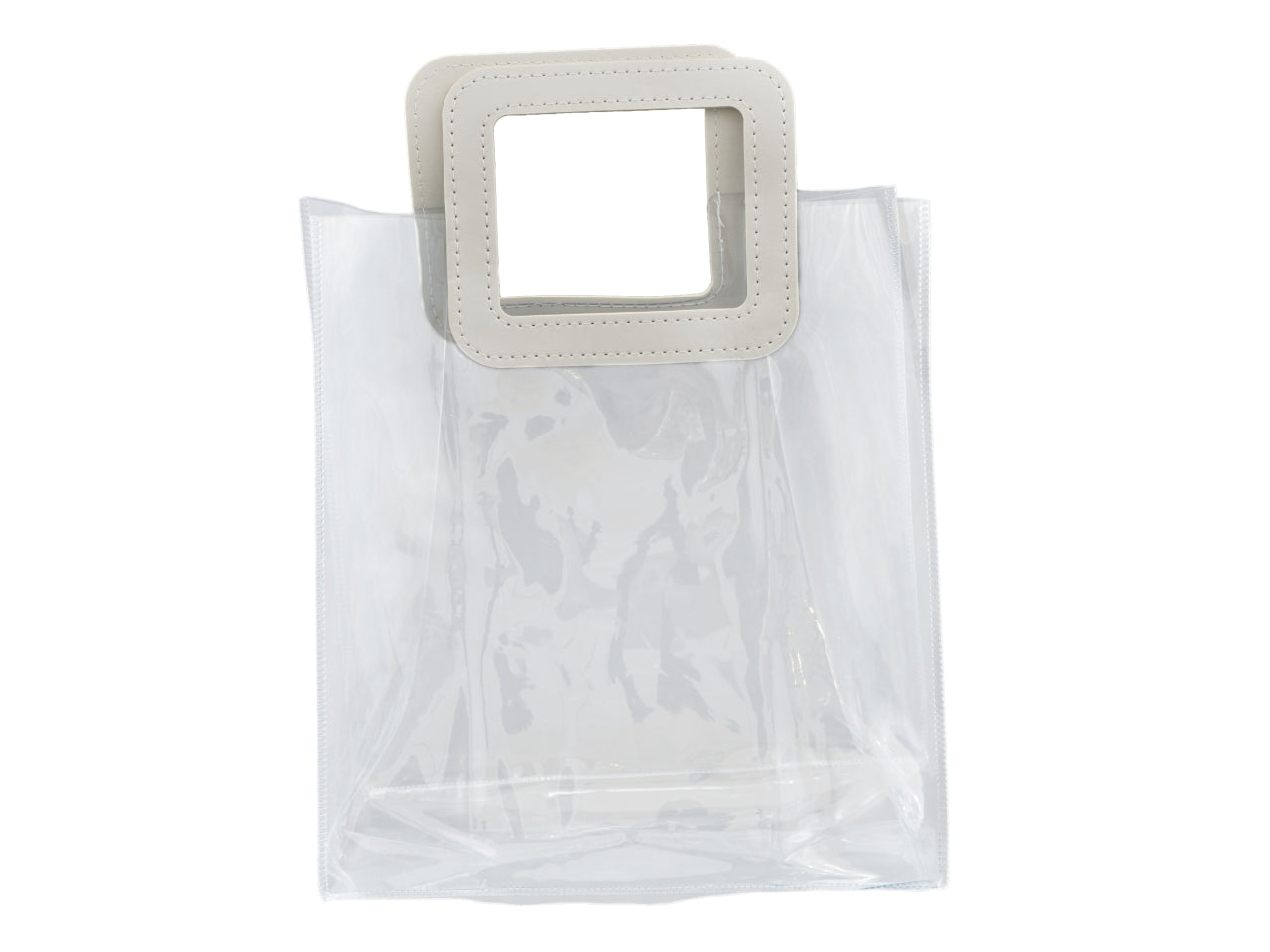 Shopper trasparente in pvc manico in pelle 25x28x13cm