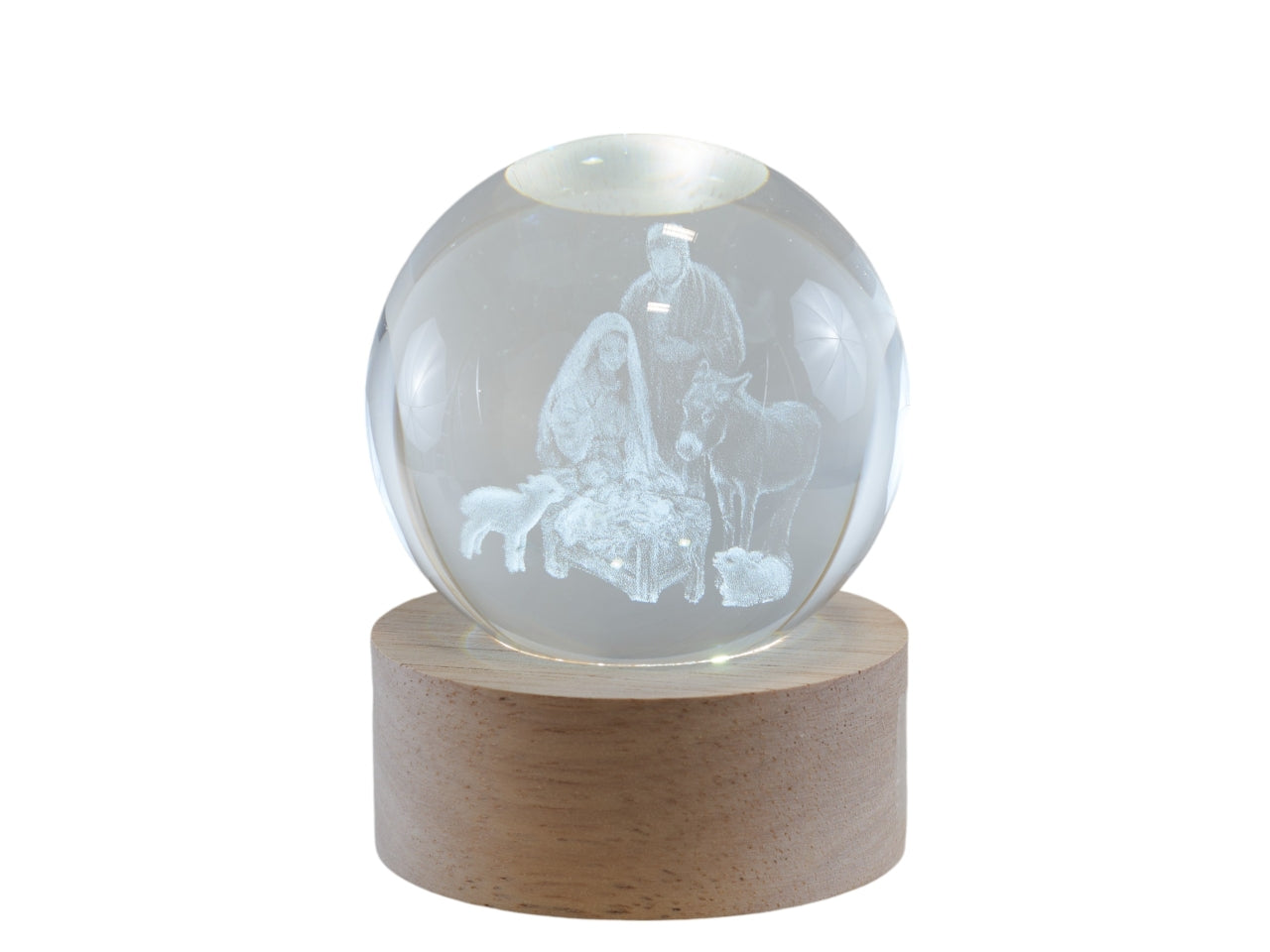 Luce sfera di cristallo con Sacra Famiglia 3D 6x8 cm - Melograno