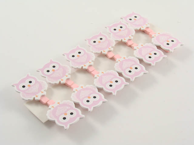 Mollette gufo rosa 12 pezzi 57925m