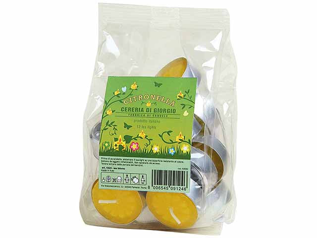 Citronella tealight gialla confezione da 12 pezzi, uso interno - Cereria Di Giorgio