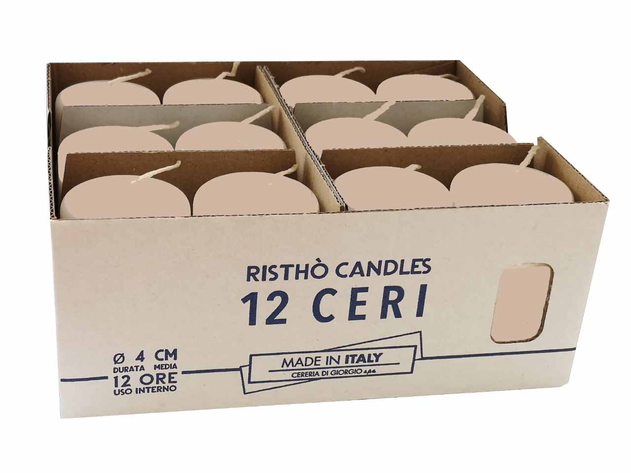 Candela moccolo 40x7cm 12 pezzi cipria