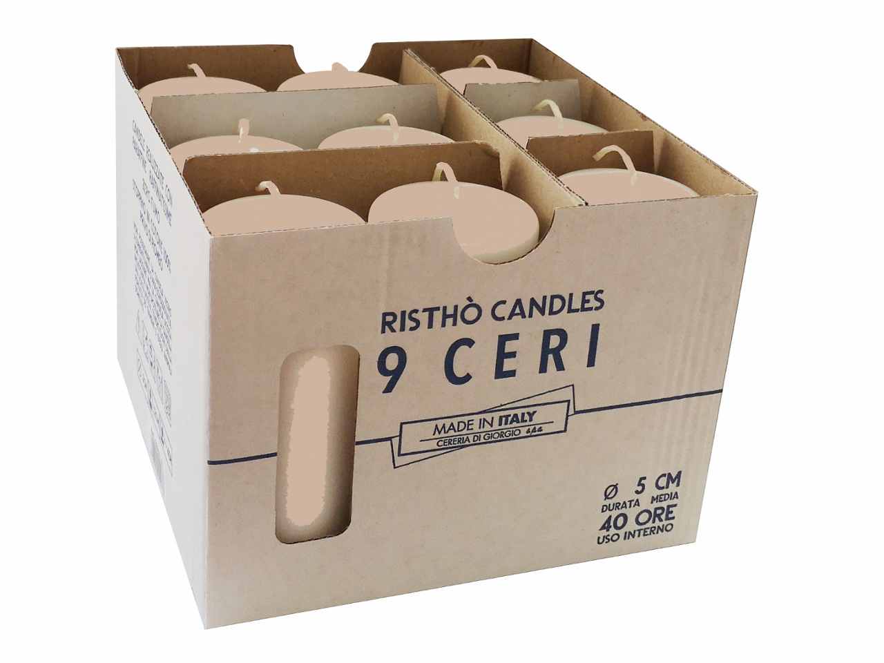 Candela moccolo 50x12cm 9 pezzi cipria