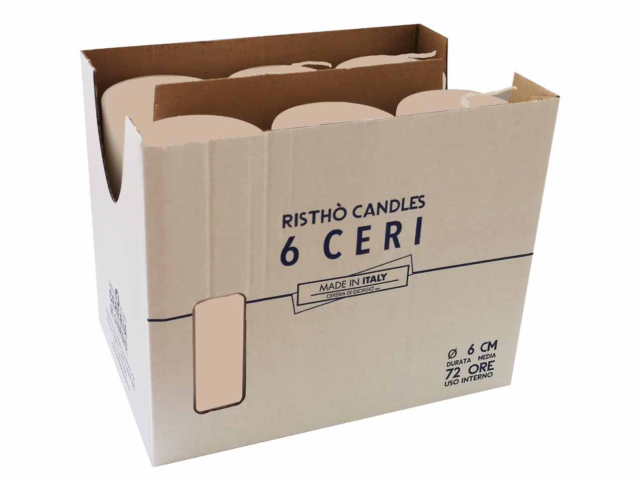 Candela moccolo 60x15cm 6 pezzi cipria