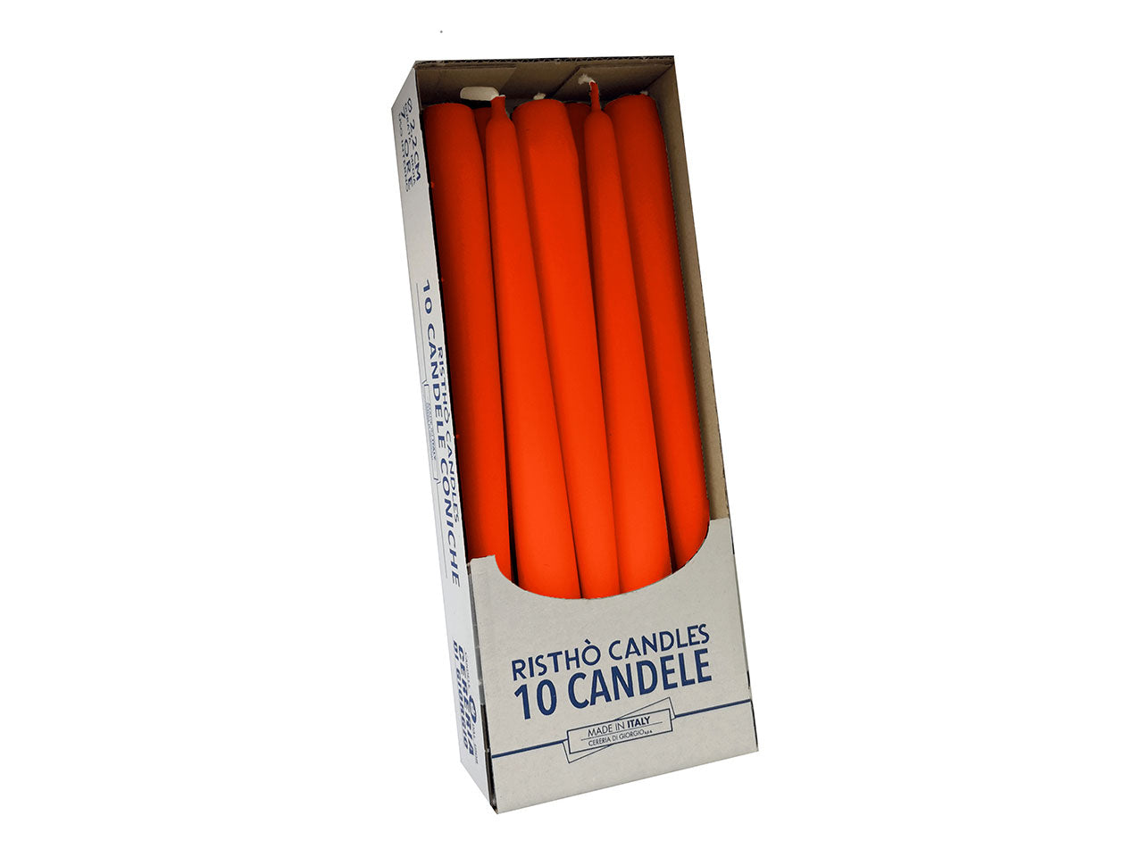 Candele coniche diametro 2,2cmxh.25cm colore zucca - la confezione contiene 10 candele
