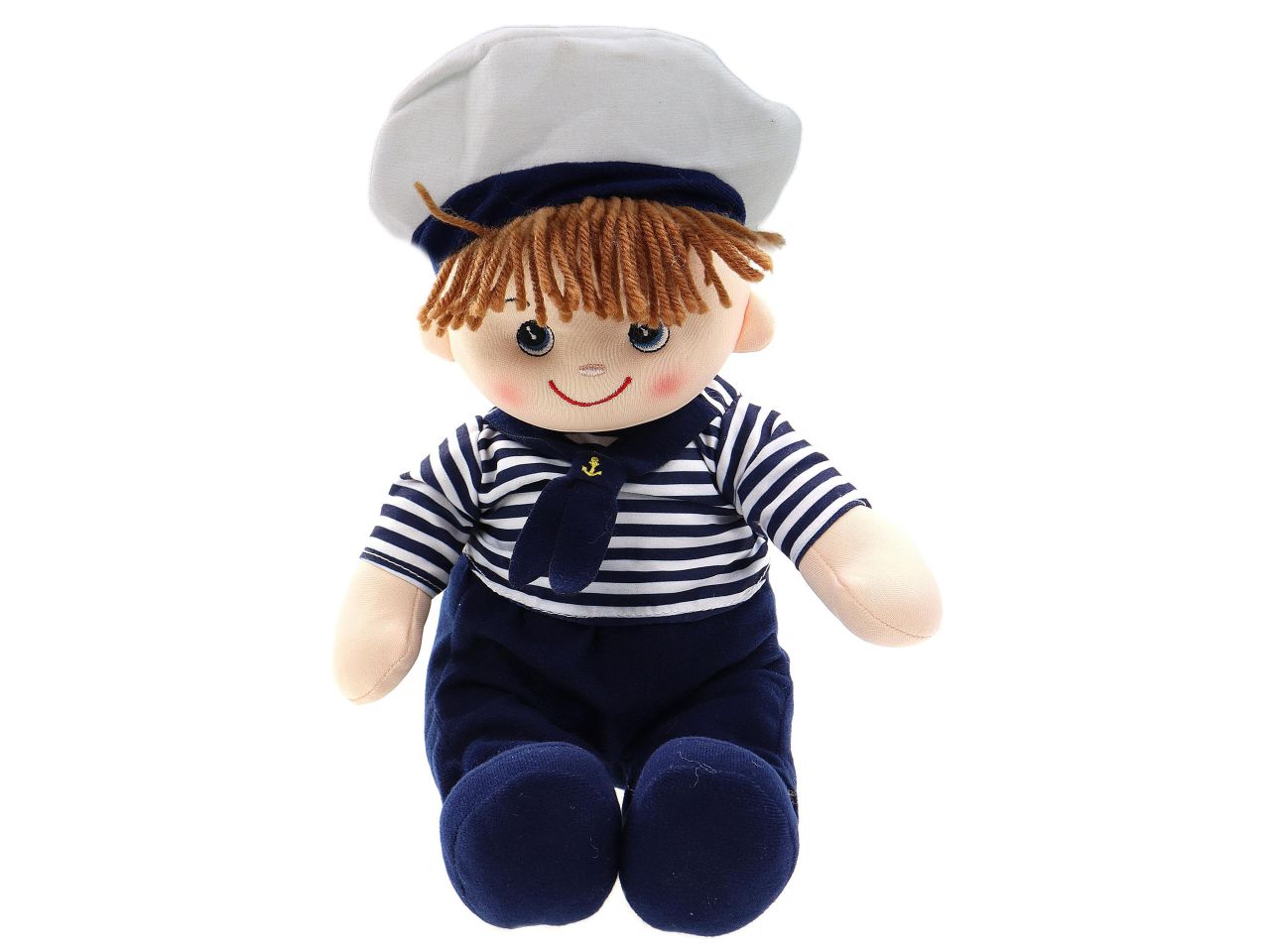 Bambola bimbo di stoffa con vestito da marinaio, appendibile. altezza da seduto 25cm