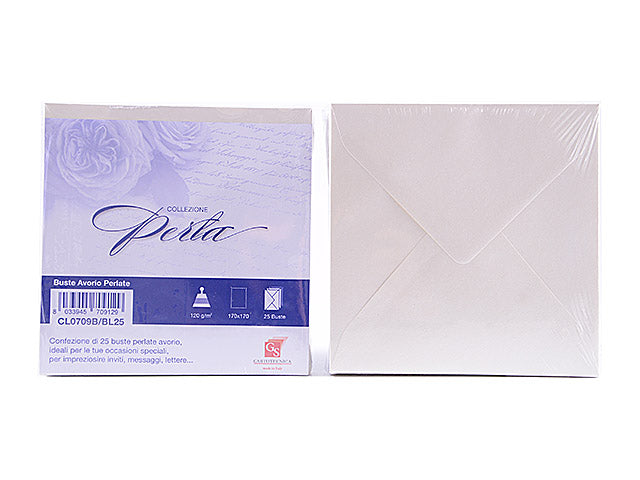 Buste per inviti matrimonio in carta avorio perlato quadrate taglio a punta 120gr misura 17x17cm - la confezione comprende 25 buste