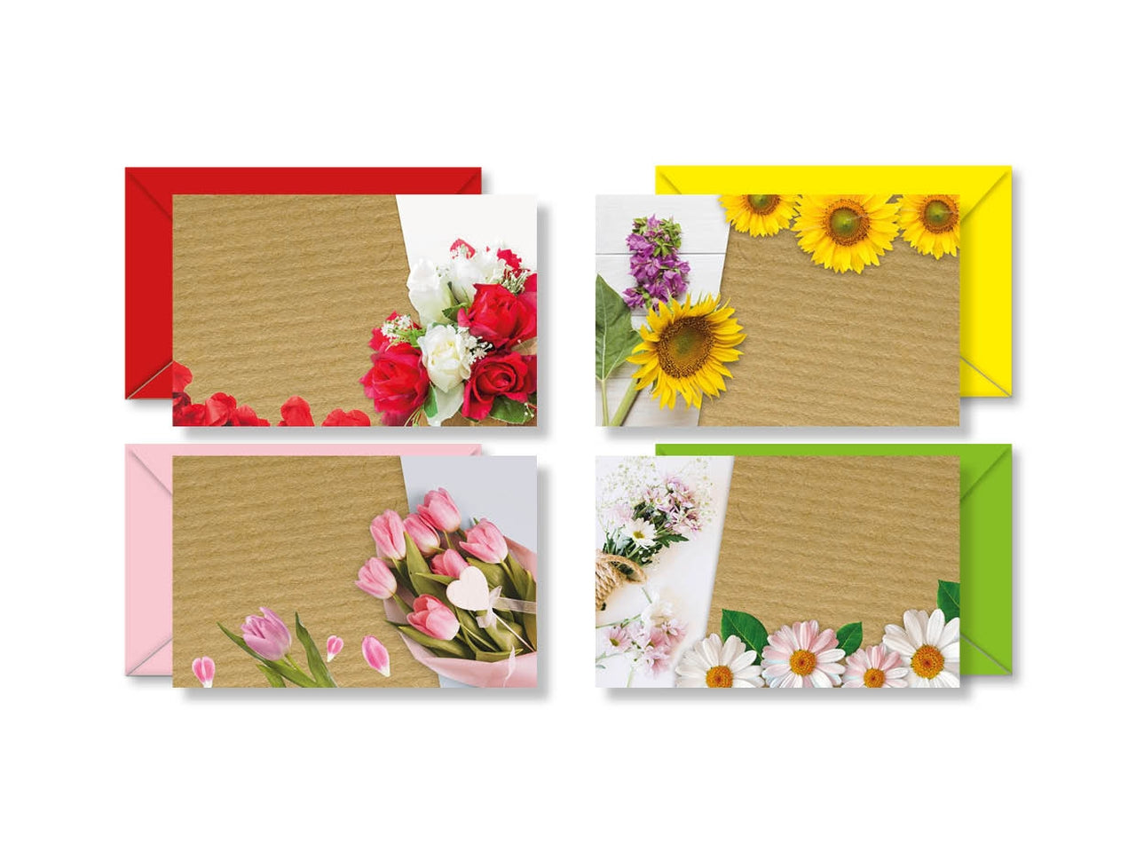 Bigliettino e busta speciale 25x4 soggetti assortiti armonie su kraft colorate - la confezione comprende 100 buste e 100 bigliettini