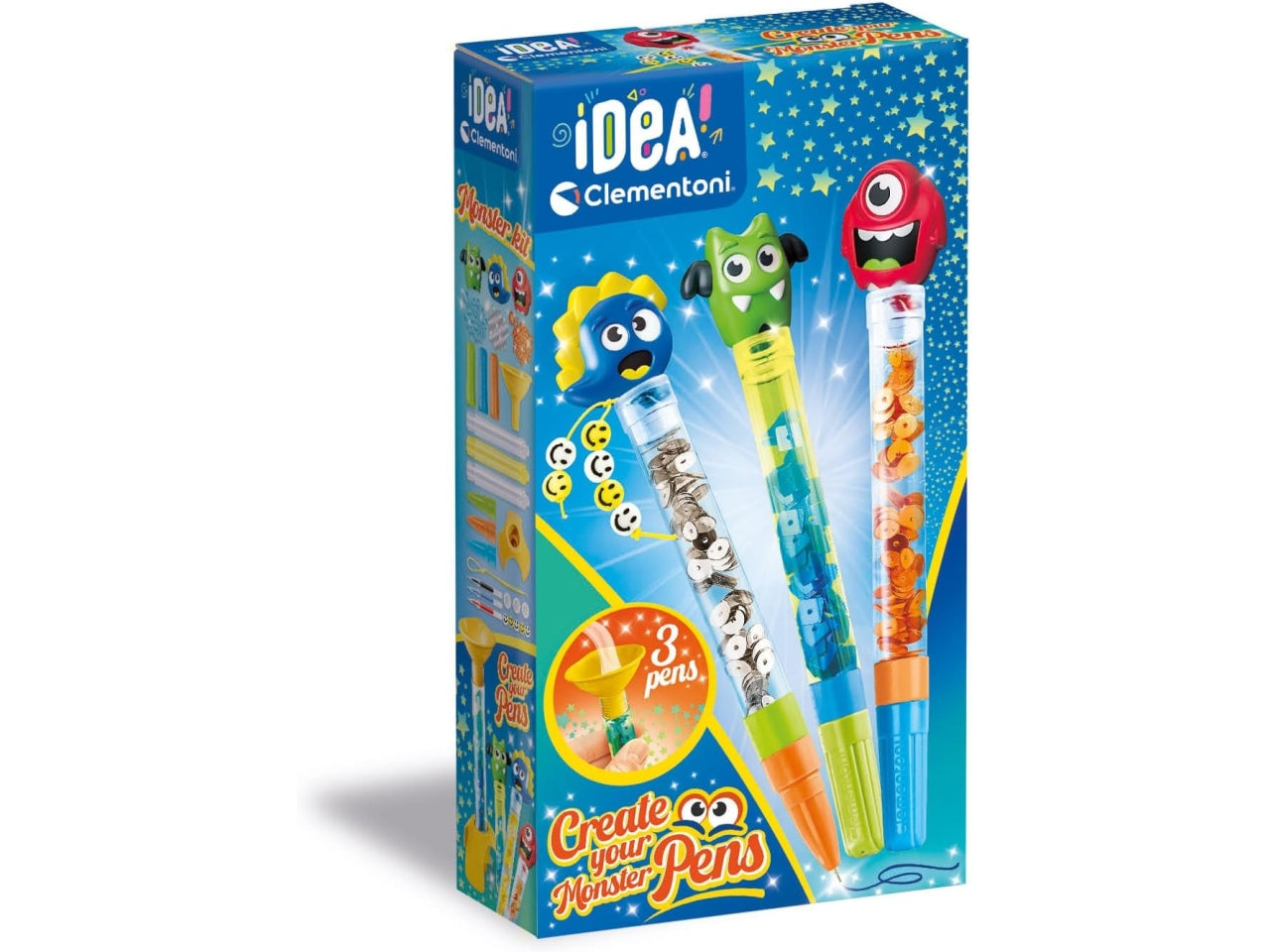 Clementoni Crea le tue penne Monster, kit fai da te di 3 penne da assemblare e personalizzare, 6+ anni, made in Italy