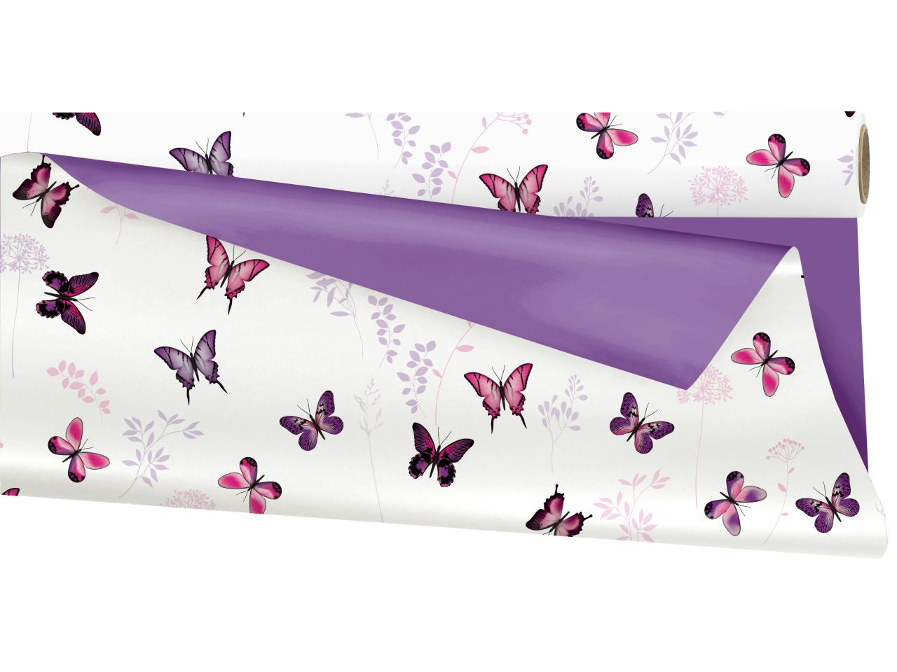 Bobina floraison in ppl double face avorio con farfalle/viola 79cmx25mt