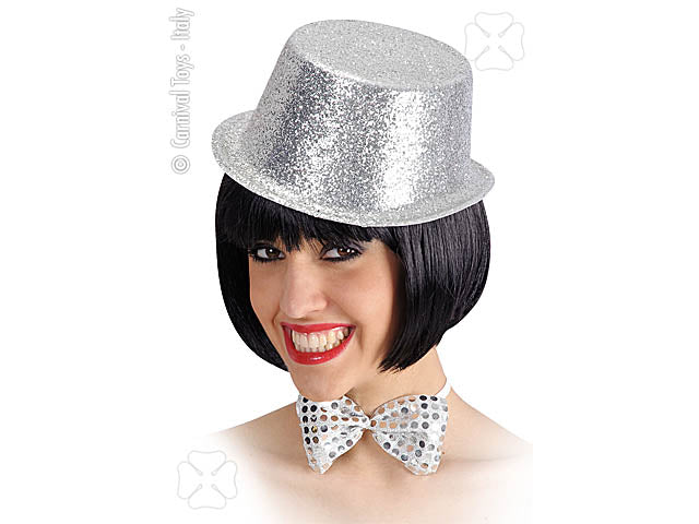 Cilindro con glitter colore argento in plastica misura h.10cm taglia 54