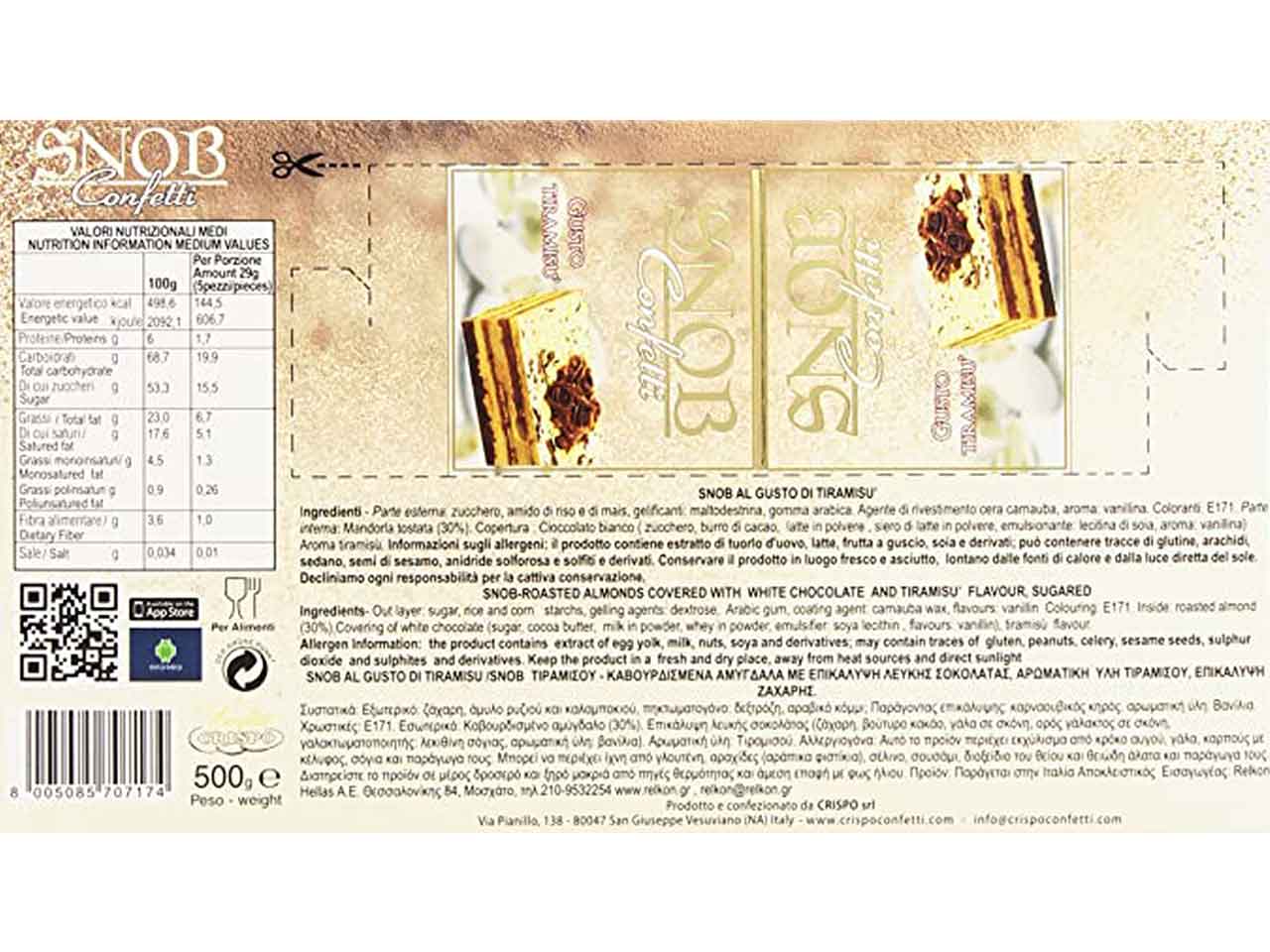 Confetti snob 500gr tiramisu' 010137563