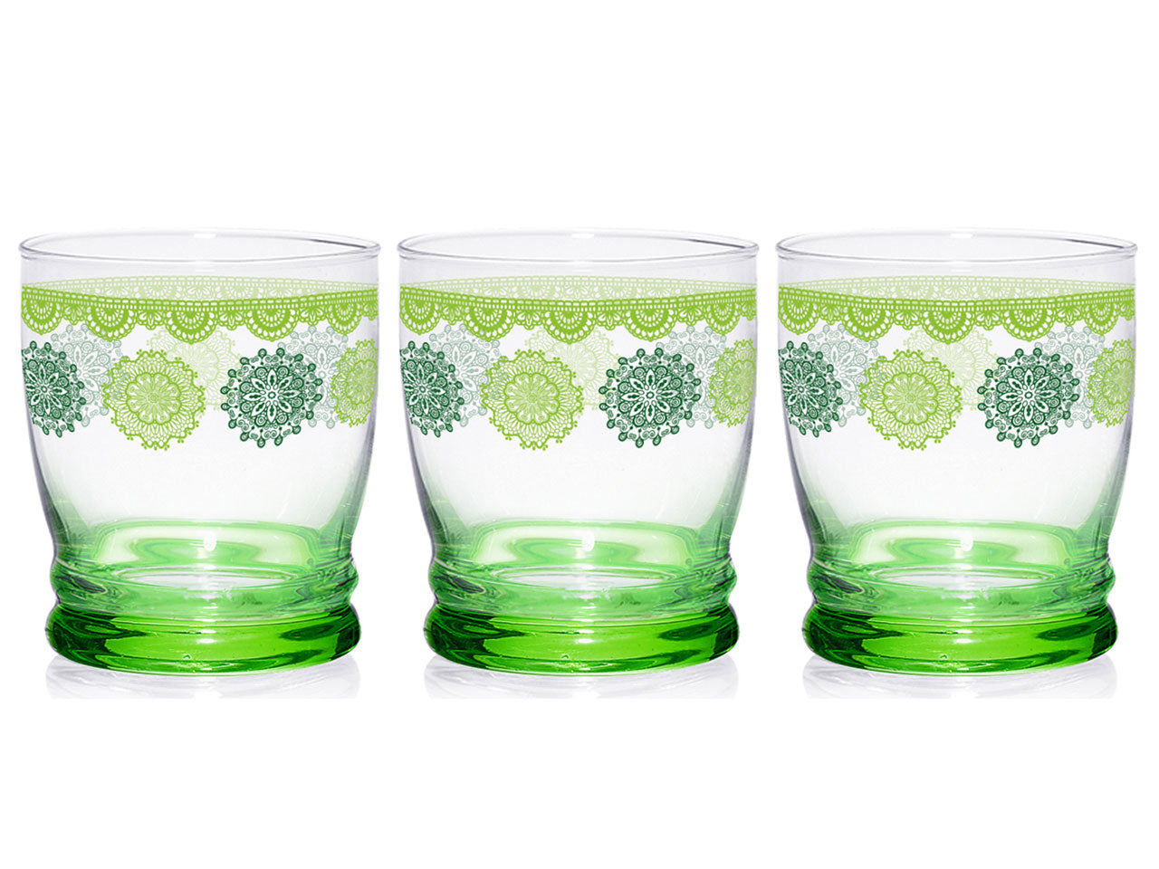 Bicchieri per acqua linea giove in confezione da 3 bicchieri con decorazioni persia colore verde da 340cc