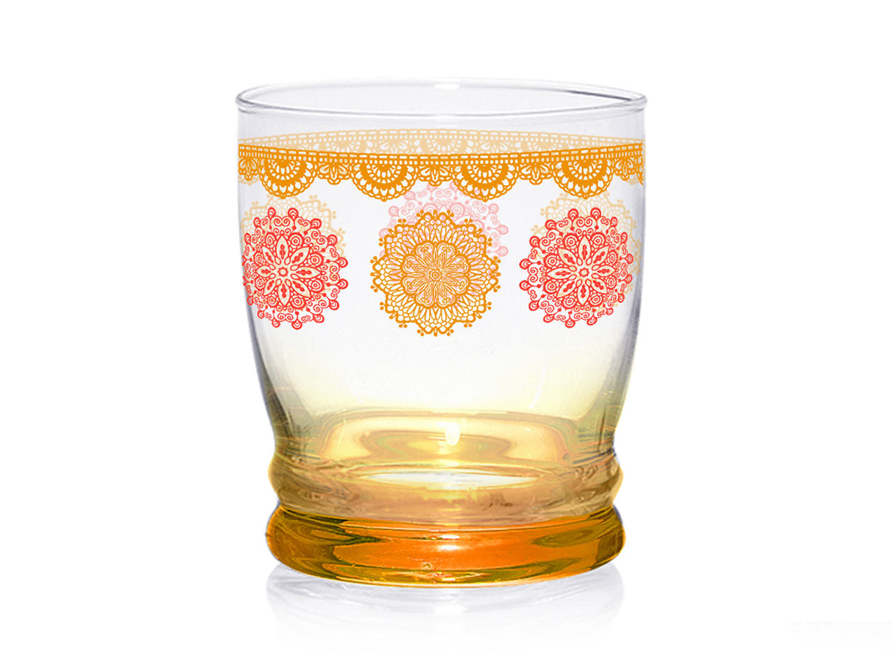 Bicchieri per acqua linea giove in confezione da 3 bicchieri con decorazioni persia colore arancio da 340cc