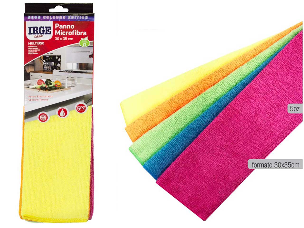 Panno irge in microfibra 30x35cm fluo - set da 5 pezzi