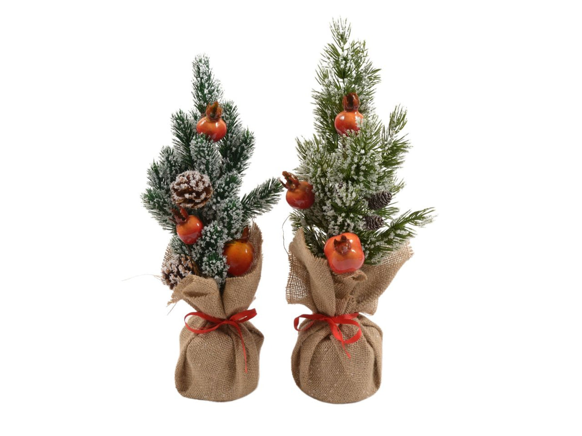 Albero di natale con base in yuta e melograni h.40cm assortito