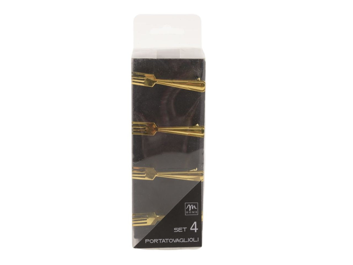Portatovaglioli âfork" oro 6x5x6cm scatola pvc 4 pezzi