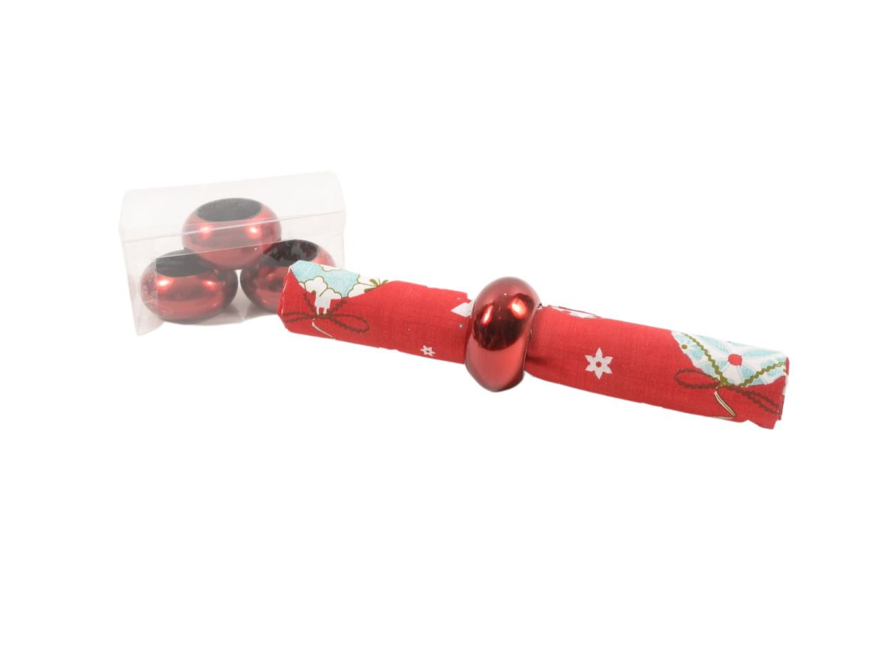 Set 4 portatovaglioli foglia oro rosso 3xdiam.6cm scatola espositiva