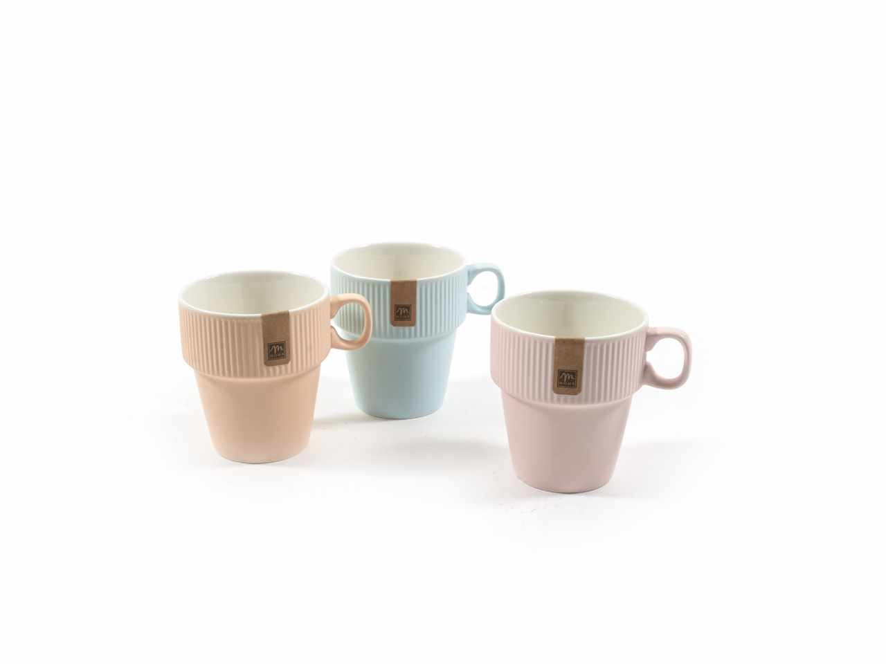 Tazza in porcellana 280ml. impilabile d.8.4x5.5xh.9.5cm colori assortiti