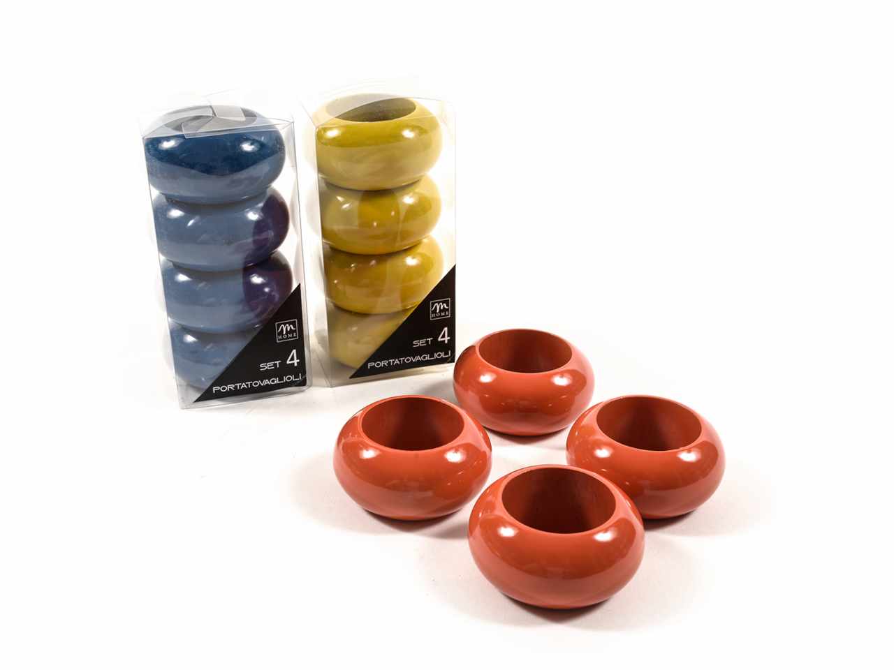 Portatovaglioli in set da 4 pezzi 3xd.6cm colori assortiti