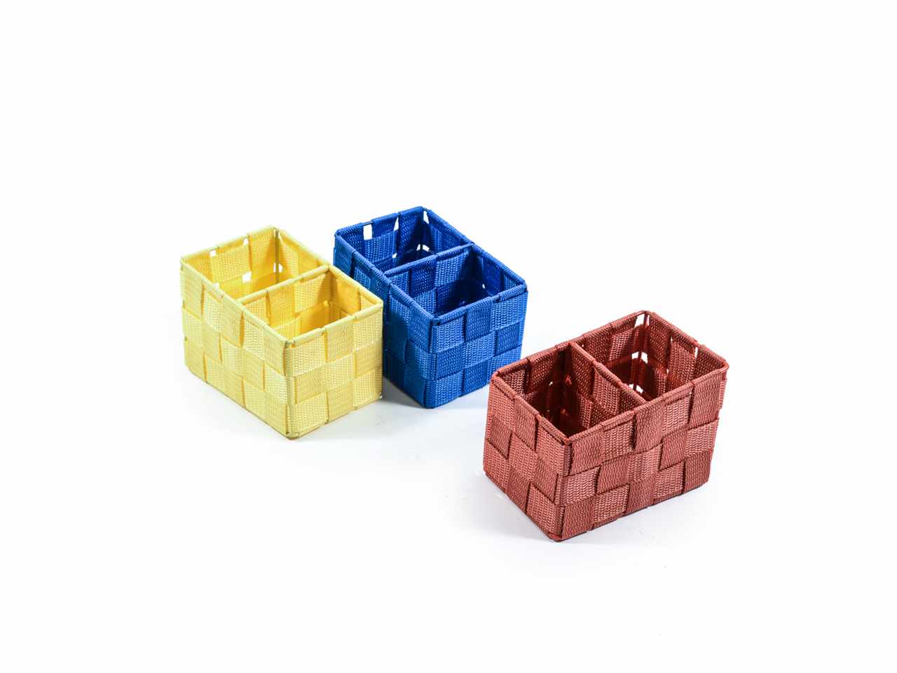 Cestino con 2 scomparti in nylon 14.5x10x10cm colori assortiti