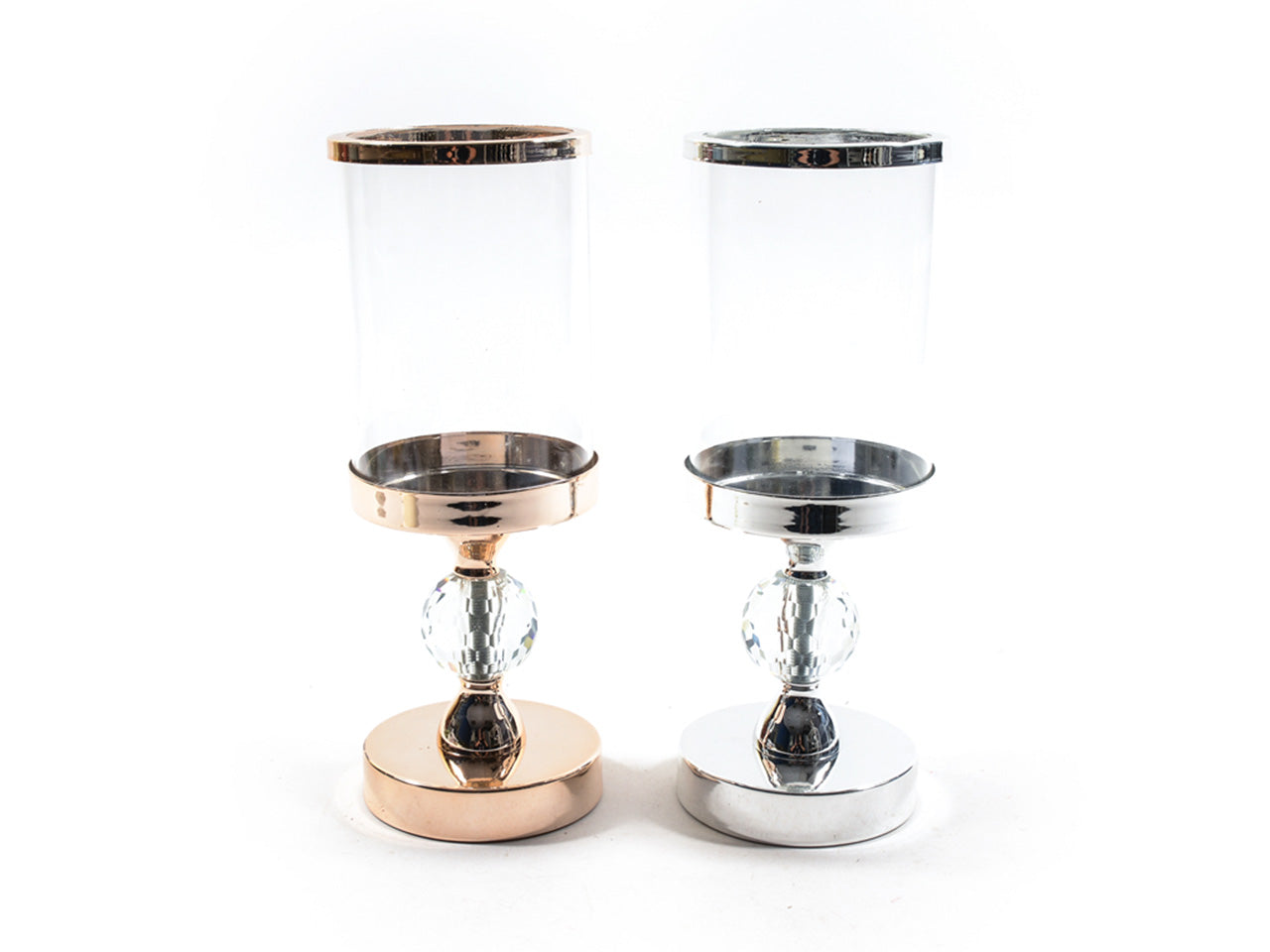Portacandela in metallo e cristallo con vetro misura 10x10x28cm assortito