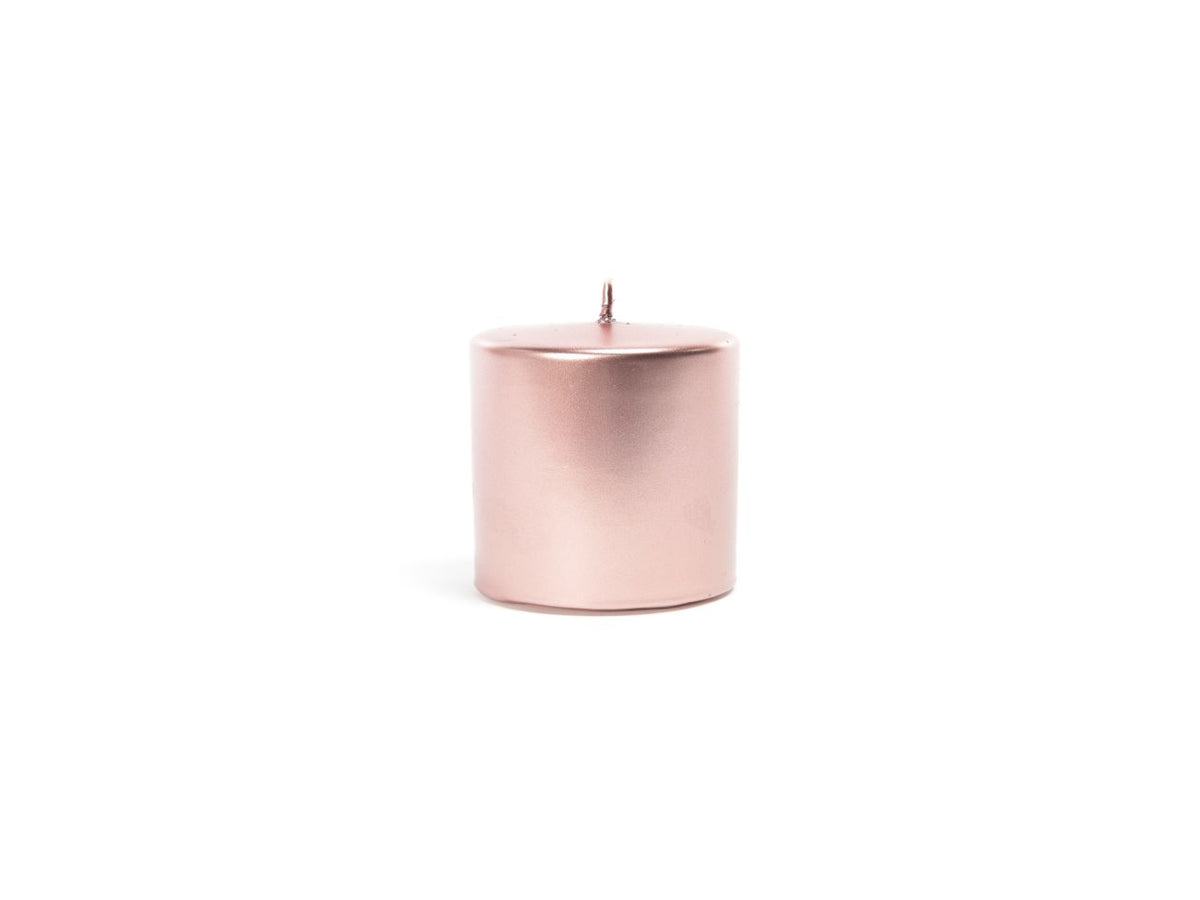 Candela natalizia moccolo linea lucid colore rose gold misura h.5xd.7cm in scatola bianca