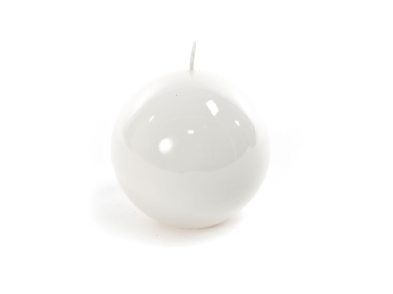 Candela natalizia sfera linea lucid colore bianco misura d.10cm in scatola bianca