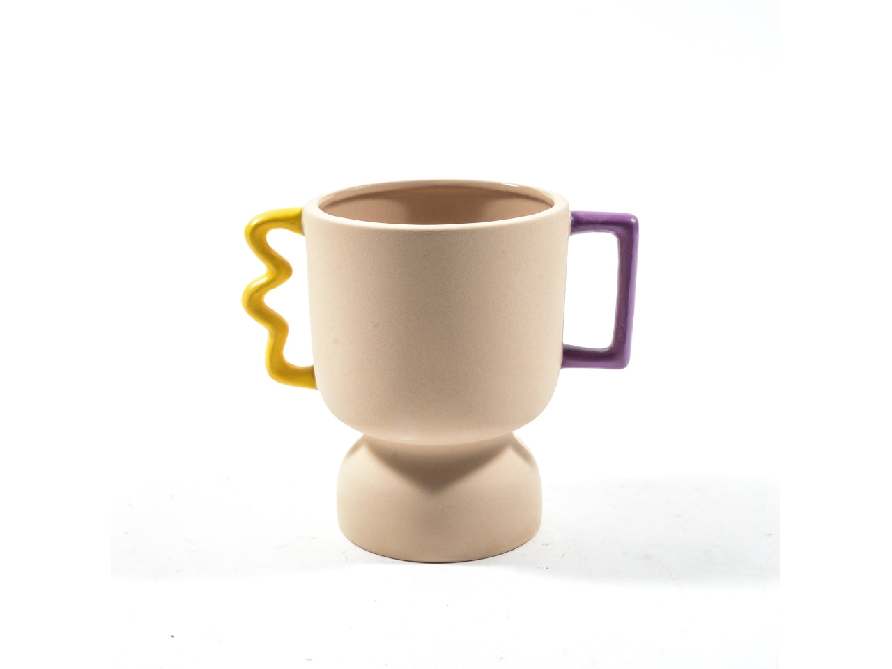 Portavaso contemporaneo in ceramica multicolor forma cilindrica con manici laterali 15,3cm per uso interno - M Home