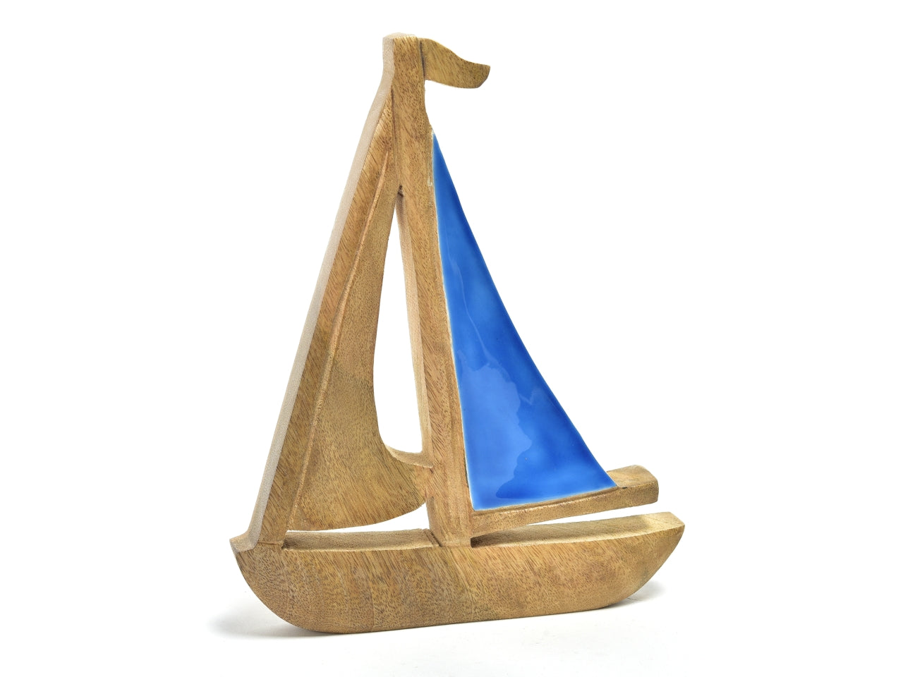 Statua decorativa veliero smaltato in legno blu stile marinaro 25x19,5x2,5 cm - Mercury