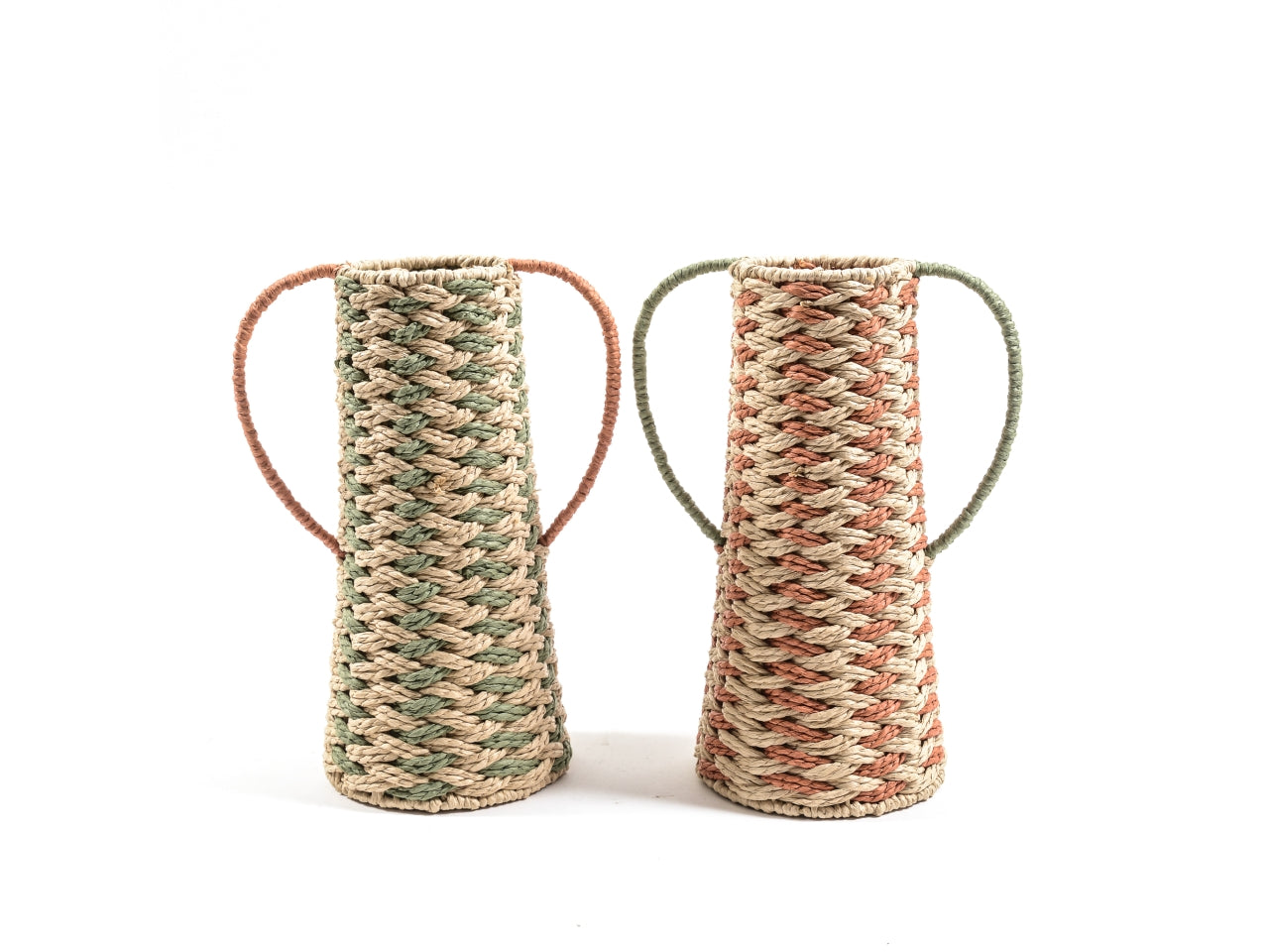 Vaso etnico in carta e metallo multicolor  con manici 15x31 cm - Mercury