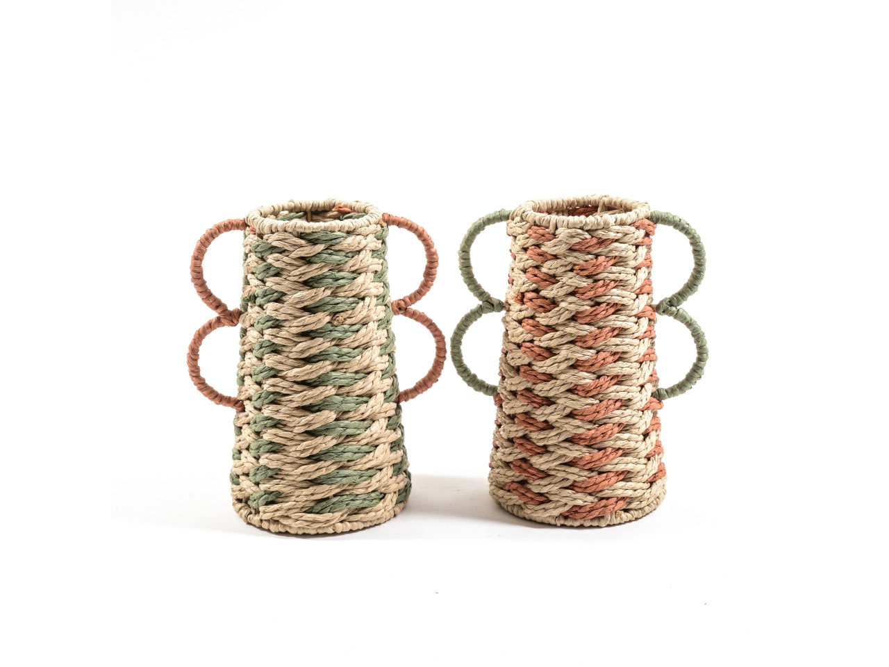 Vaso etnico in carta e metallo multicolor con manici 20x12 cm - Mercury