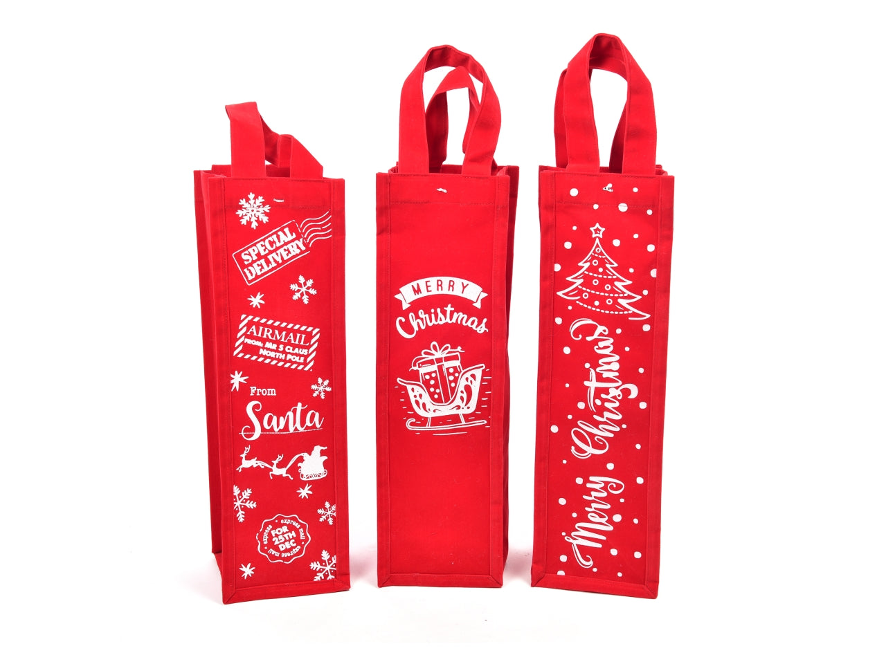 Portabottiglia natalizio in velluto 11x11x37cm assortito