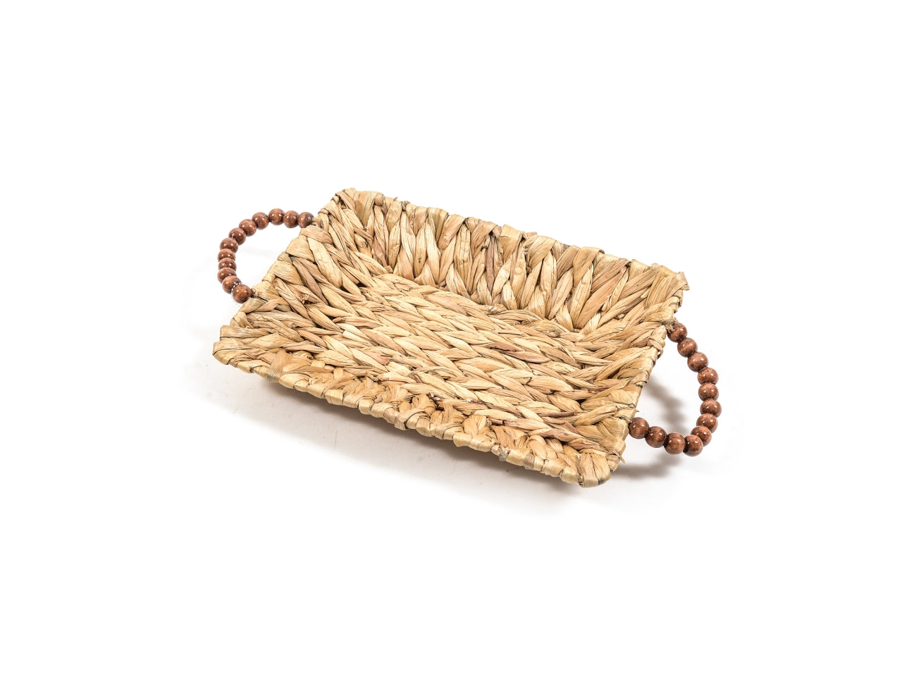 Cestino etnico intrecciato in banano colore naturale con manici decorati 36x25x5 cm - M Home