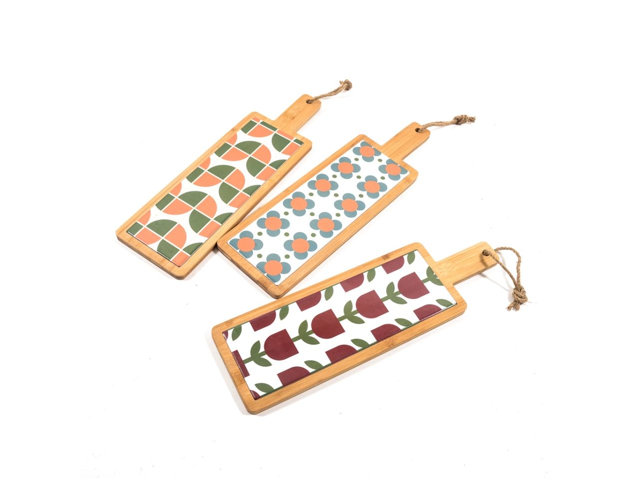 Tagliere in bambÃ¹ e ceramica rettangolare vintage 41,5x12,5x1,2 cm - M Home