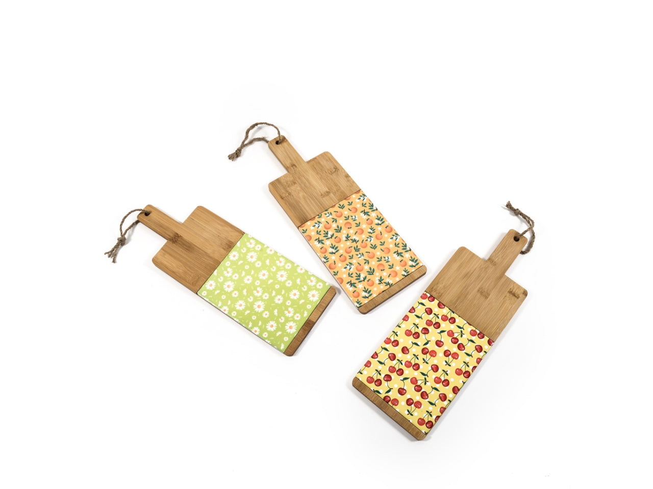 Tagliere in bambu' decorato 42,5x15xx1,2cm assortito $
