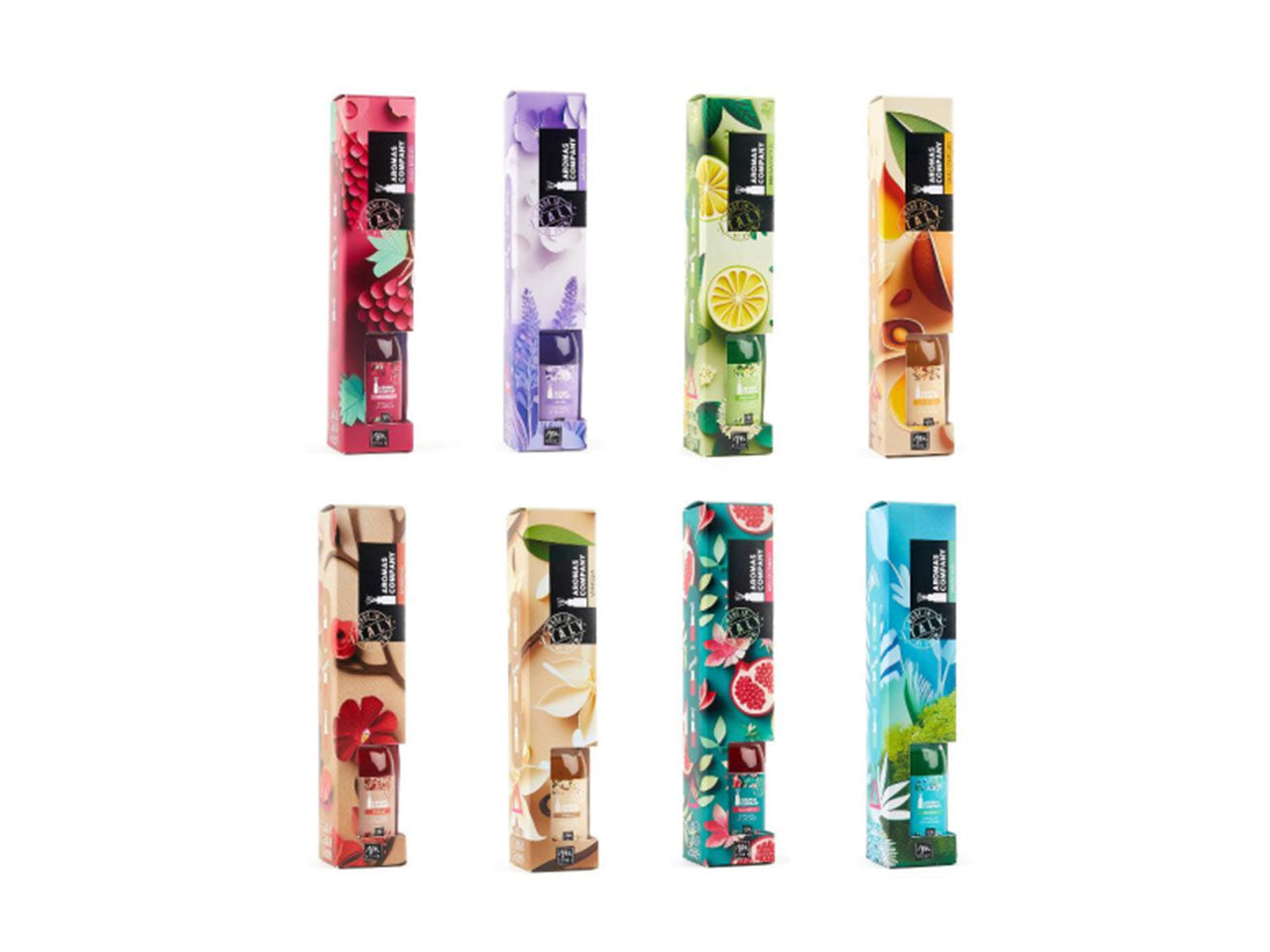 Aromas company - diffusore di fragranza 125ml con bacchetti con scatola regalo profumazioni assortite