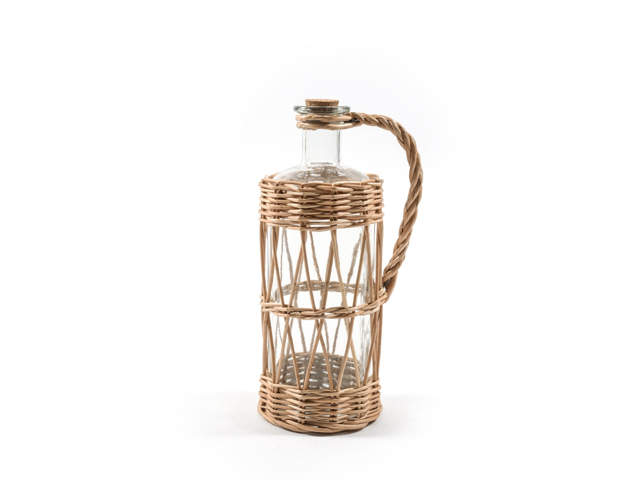 Bottiglia in vetro con manico intrecciata in vimini 1.4l 11,5x14,5xh.29cm