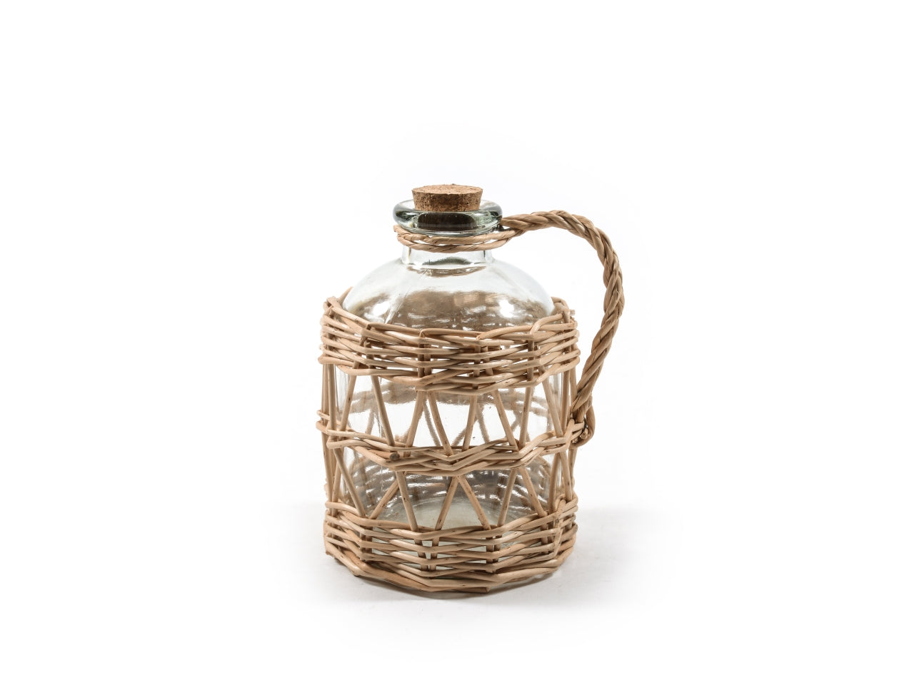 Bottiglia in vetro con manico intrecciata in vimini 1,25l 13x14,5xh.18,5cm