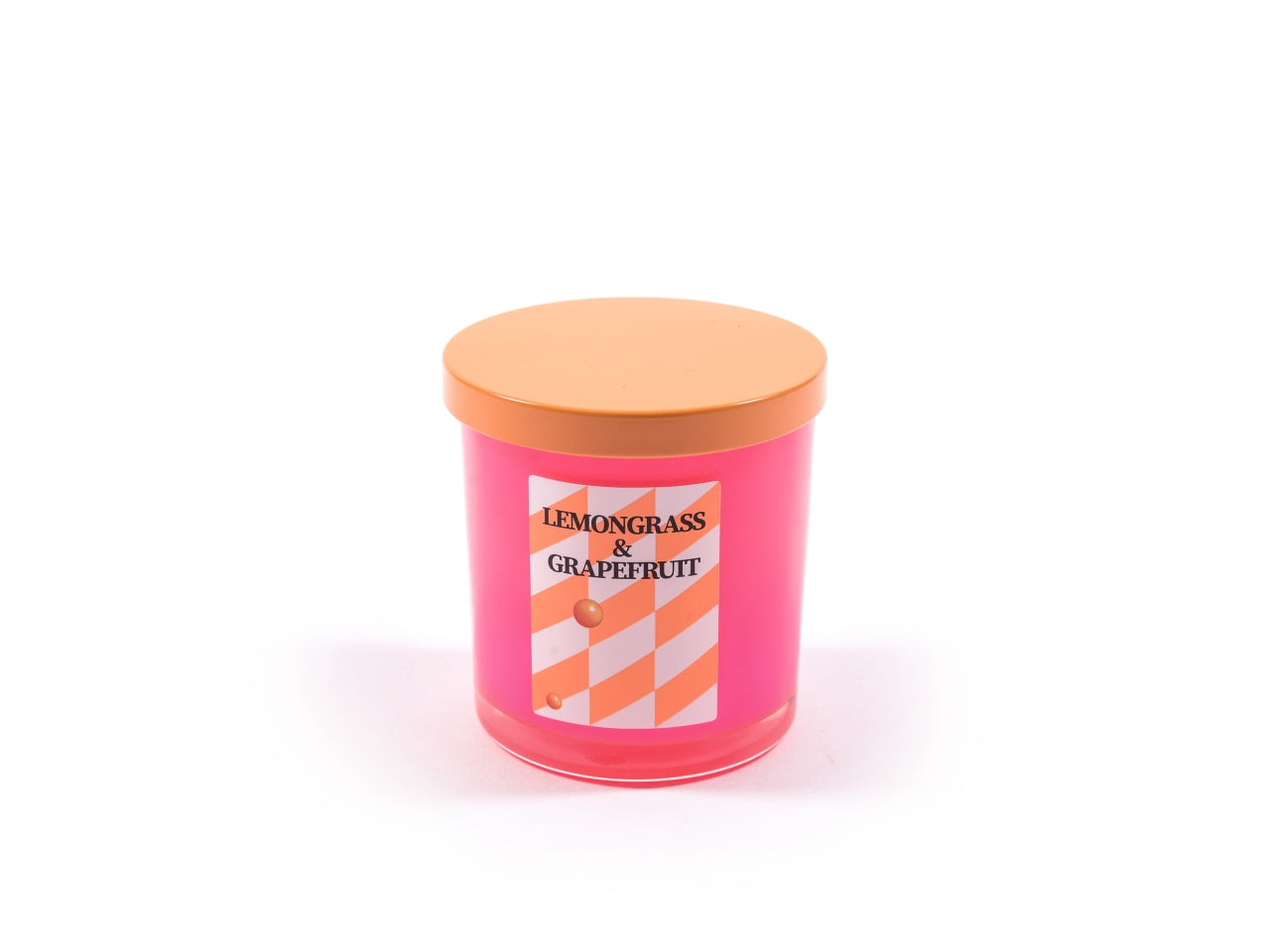 Candela fluo fucsia in vetro con coperchio 170g d.8xh.9cm