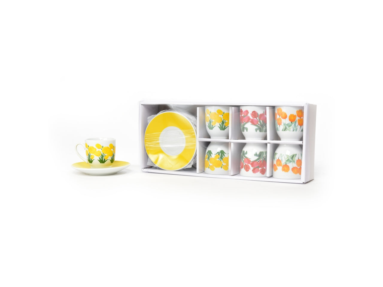 Tazzine in porcellana con piattino set da 6 80ml 31,2x12,9xh.5,9cm in scatola regalo