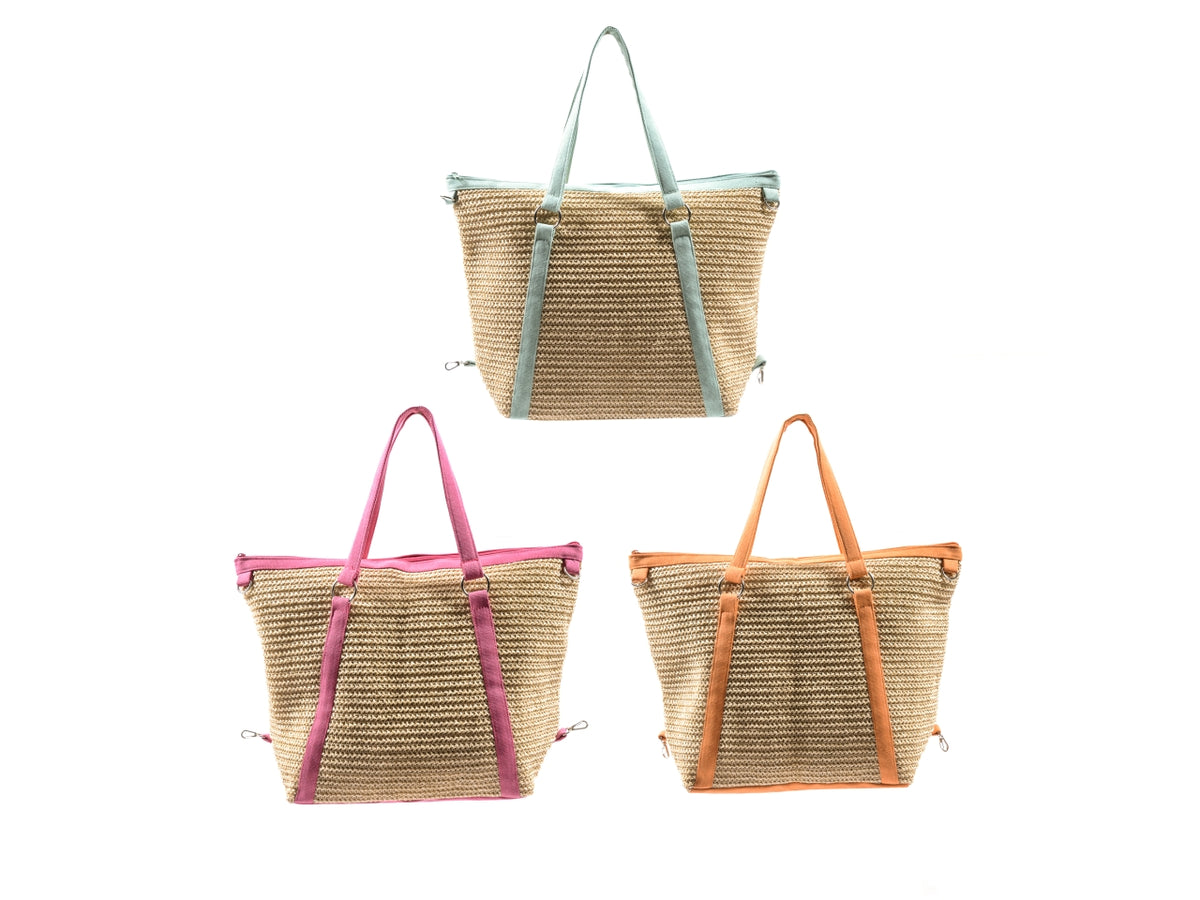 Borsa in canvas e carta intrecciata 51x17x35cm colori assortiti
